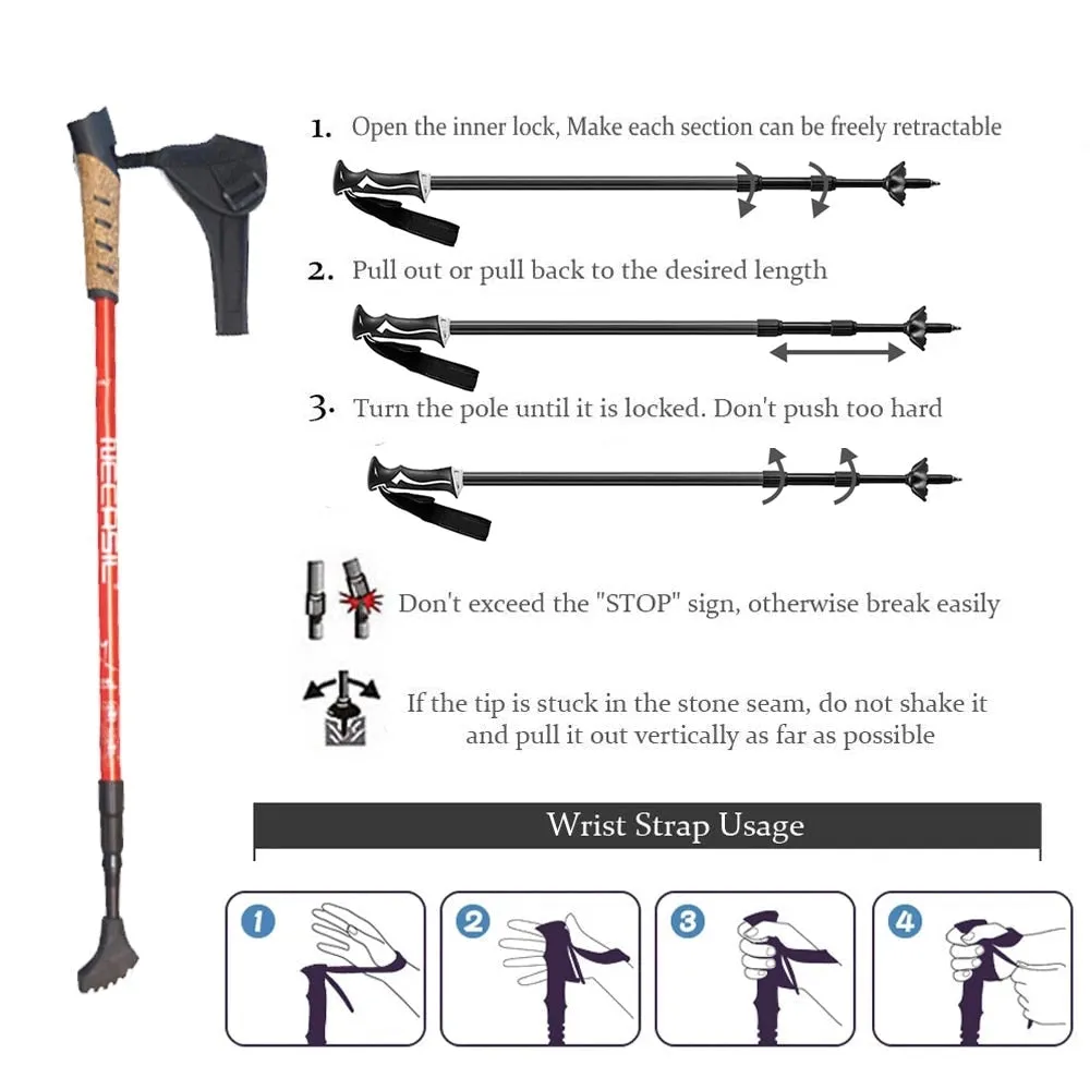 Anti-Shock Telescopic Aluminum Hiking & Trekking Poles - Nordic Walking Sticks & Camping Crutches