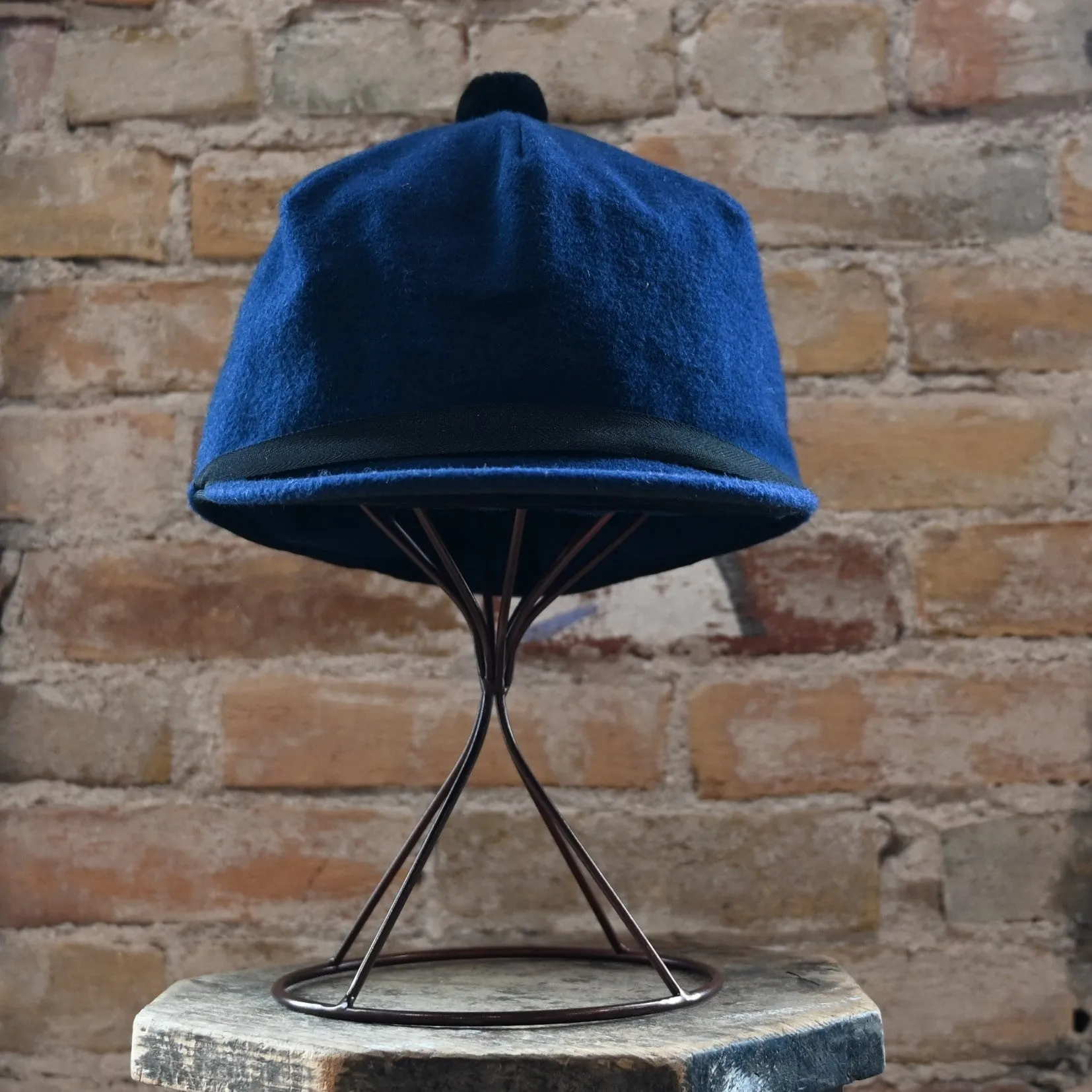 Crown Cap Solid Navy Wool Blend Melton Stockman Cap