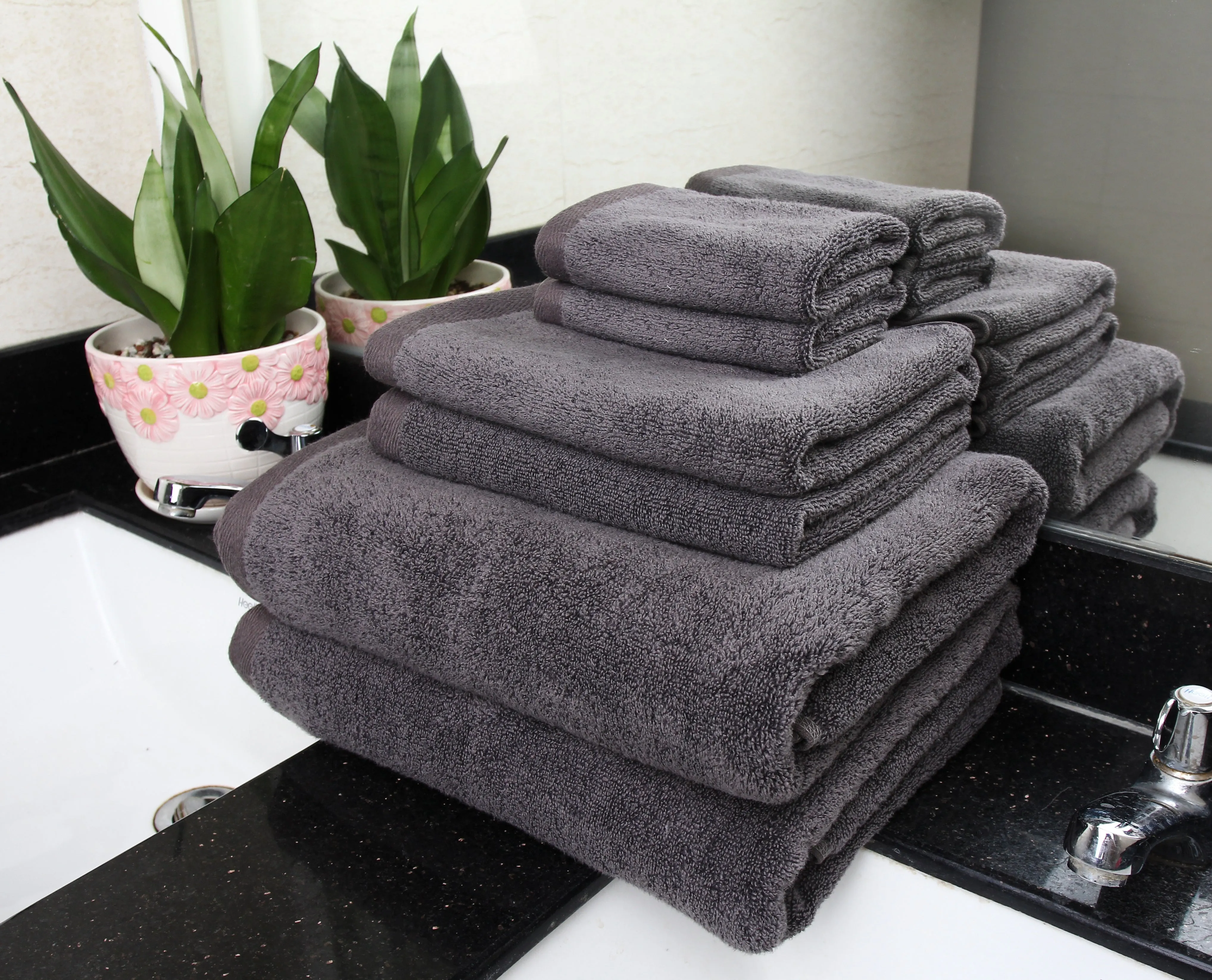 Flat Loop 6 Piece Bath Towel Set, Charcoal