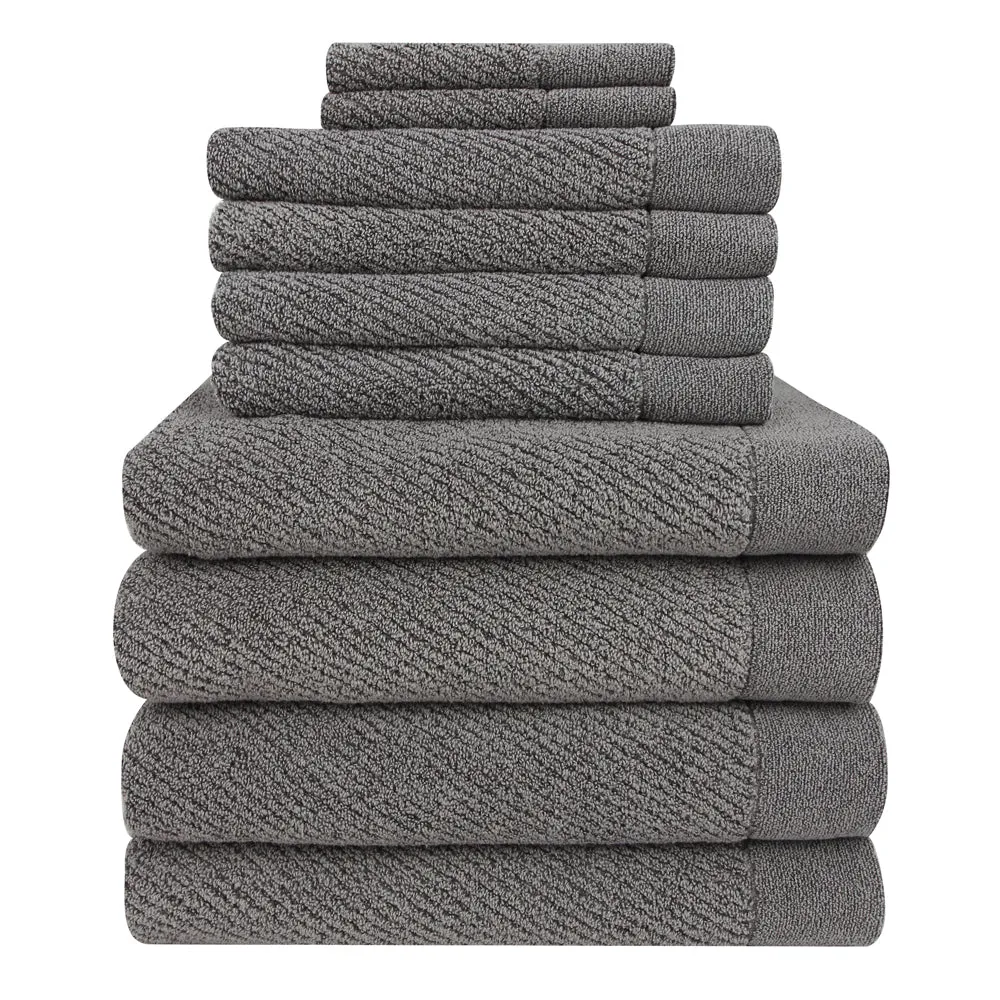 Hokime Ribbed Towels, Bath Towel Set - 10 Piece, Shitake Grey