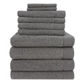 Hokime Ribbed Towels, Bath Towel Set - 10 Piece, Shitake Grey