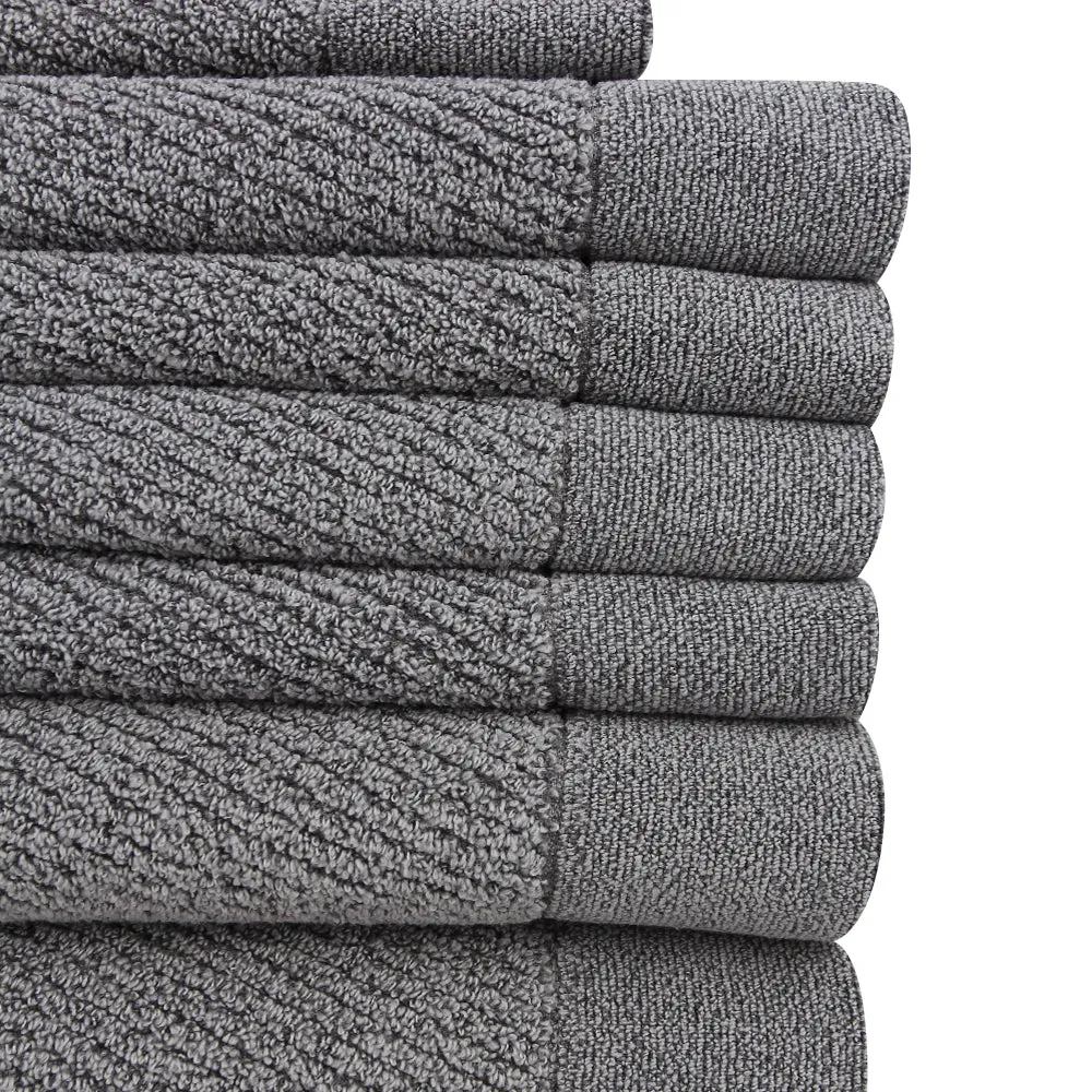 Hokime Ribbed Towels, Bath Towel Set - 10 Piece, Shitake Grey