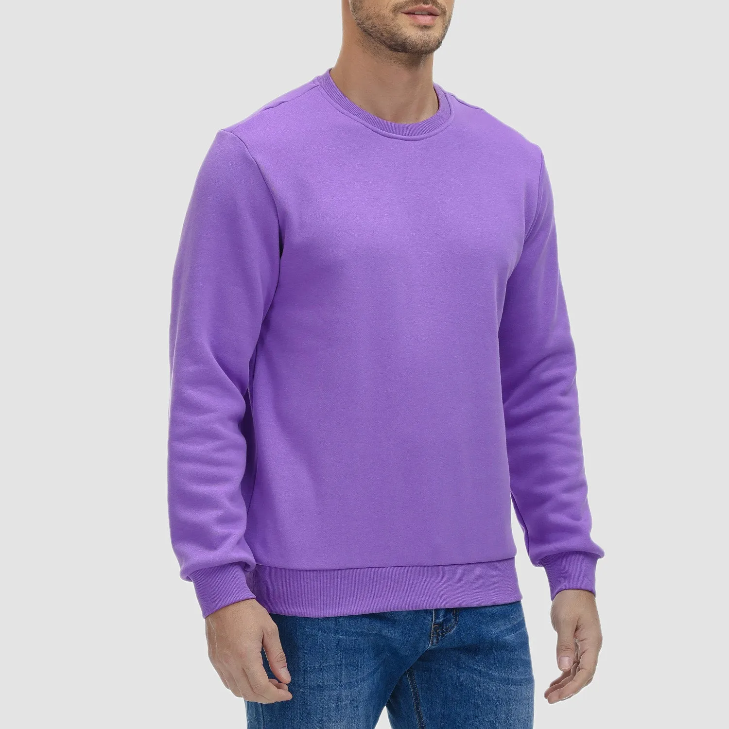 Men's Crewneck Pullover Lilac Sweatshirt Long Sleeve Warm Fleece