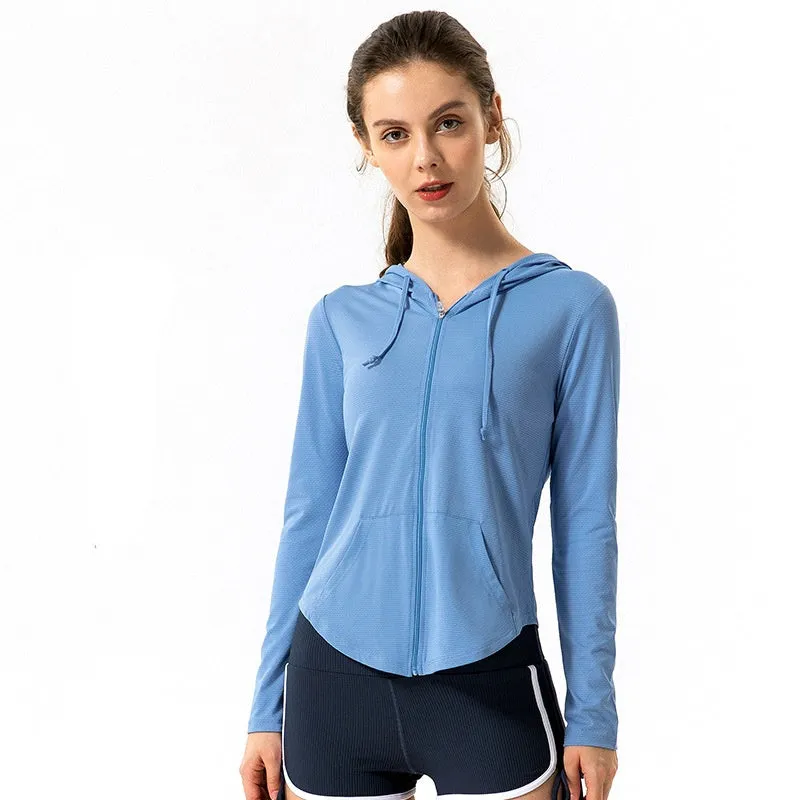 Moisture Wicking Hoodie Sun Protection Yoga Workout Clothes Women's Sport Coat Long Sleeve