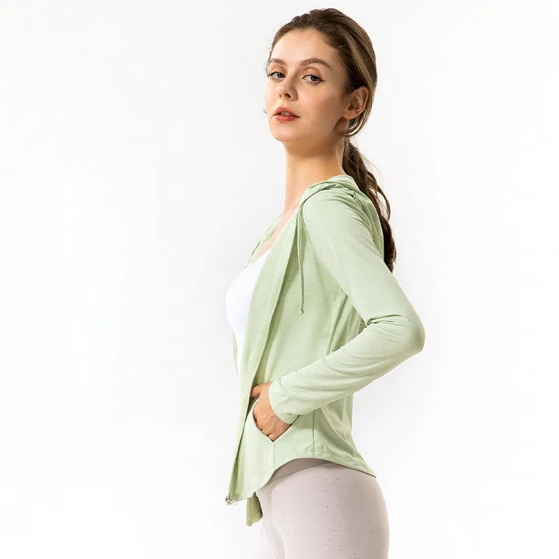 Moisture Wicking Hoodie Sun Protection Yoga Workout Clothes Women's Sport Coat Long Sleeve