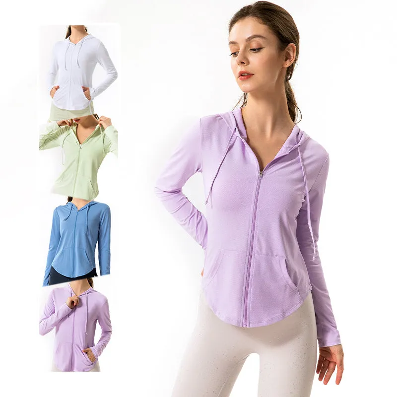 Moisture Wicking Hoodie Sun Protection Yoga Workout Clothes Women's Sport Coat Long Sleeve