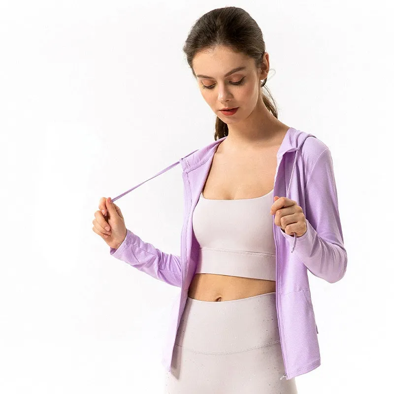 Moisture Wicking Hoodie Sun Protection Yoga Workout Clothes Women's Sport Coat Long Sleeve