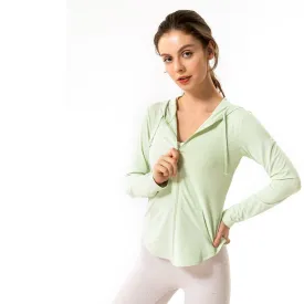 Moisture Wicking Hoodie Sun Protection Yoga Workout Clothes Women's Sport Coat Long Sleeve