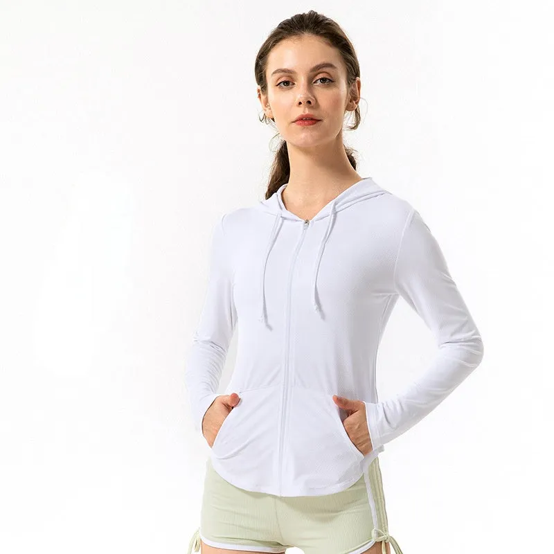 Moisture Wicking Hoodie Sun Protection Yoga Workout Clothes Women's Sport Coat Long Sleeve