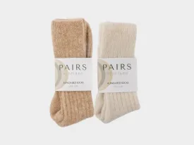 Ultra Soft Alpaca Ribbed Bed Socks Collection - Fawn and Cream