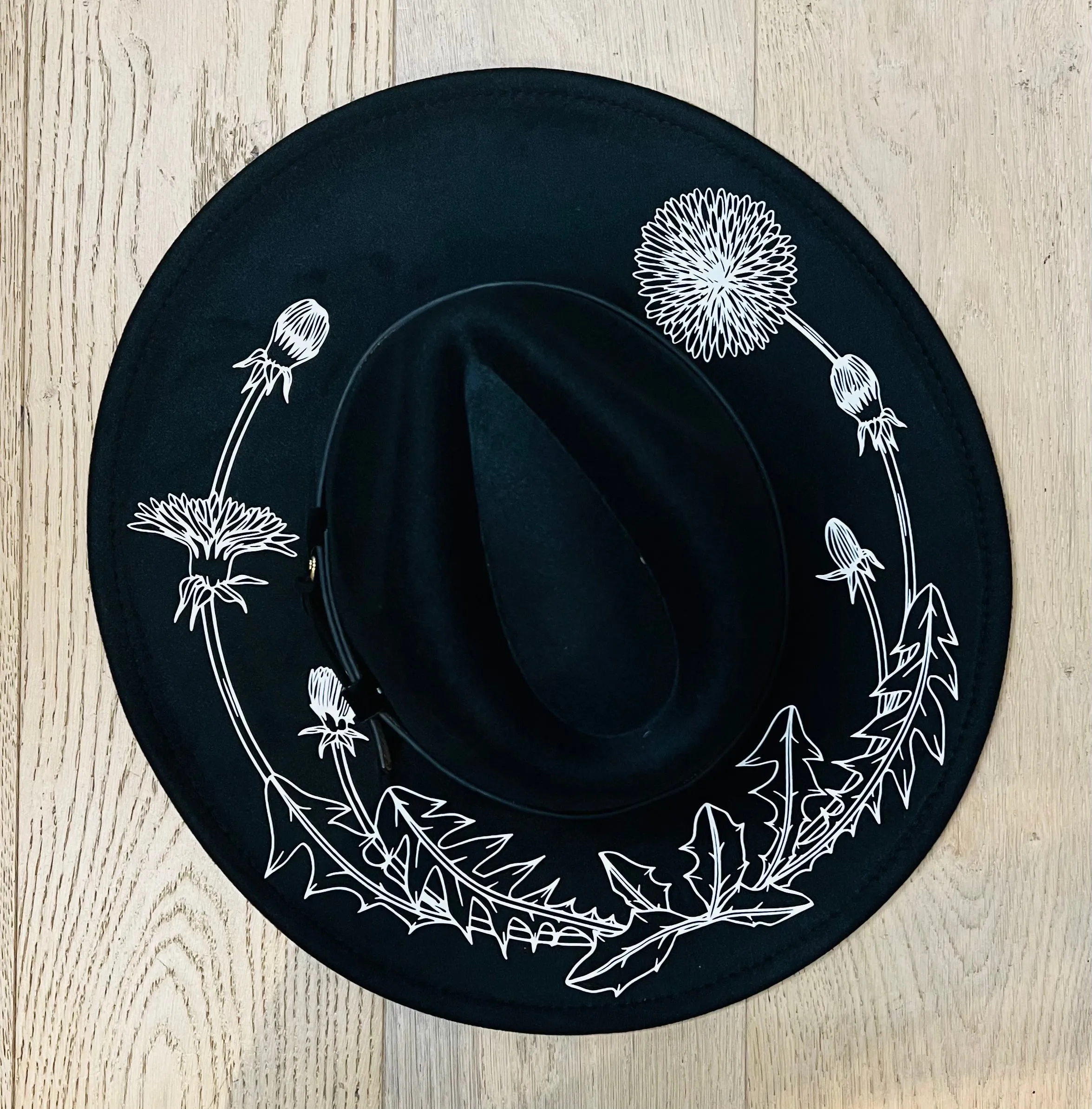 Vegan Felt Hat - XL Brim - Large Dandelions