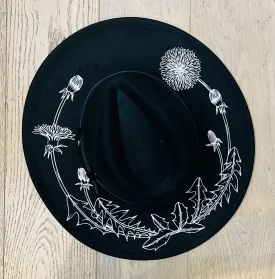 Vegan Felt Hat - XL Brim - Large Dandelions