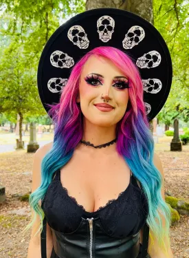 Vegan Felt Wide Brim Hat - Flat Top XL Brim - "Skulls"