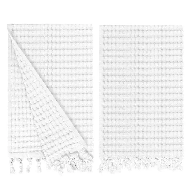 White Tassel Hand Towel Set of 2, Modern Style