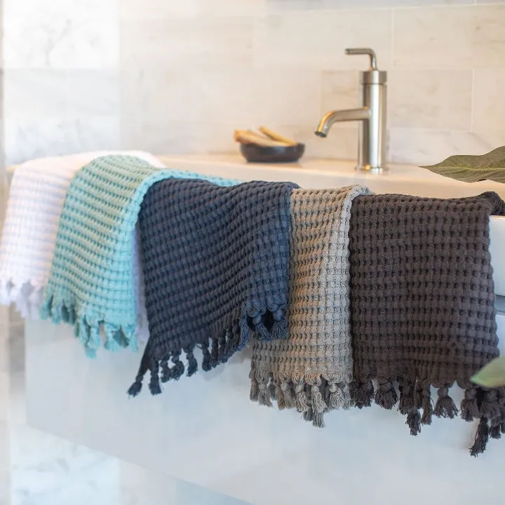 White Tassel Hand Towel Set of 2, Modern Style