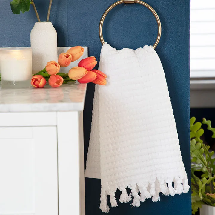 White Tassel Hand Towel Set of 2, Modern Style