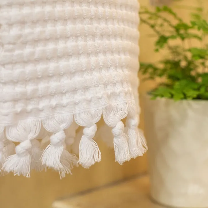 White Tassel Hand Towel Set of 2, Modern Style