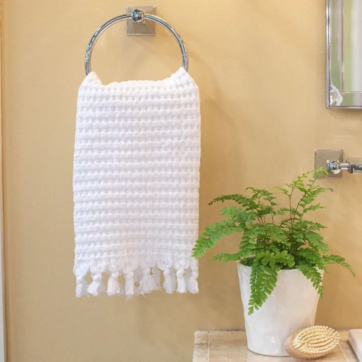 White Tassel Hand Towel Set of 2, Modern Style